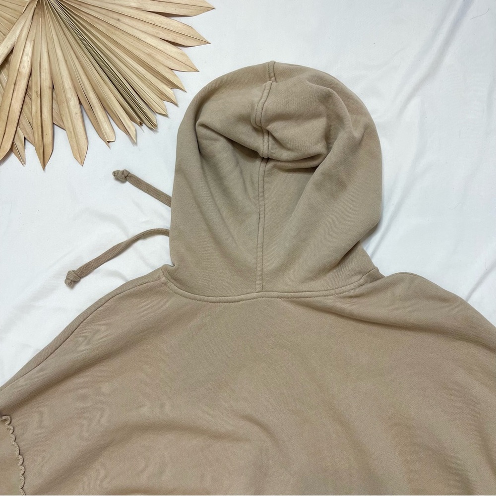 Eileen Fisher Organic Cotton Cropped Khaki Tan Raw Hem Lounge Hoodie Sweatshirt - Picture 10 of 10